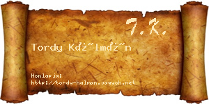 Tordy Kálmán névjegykártya